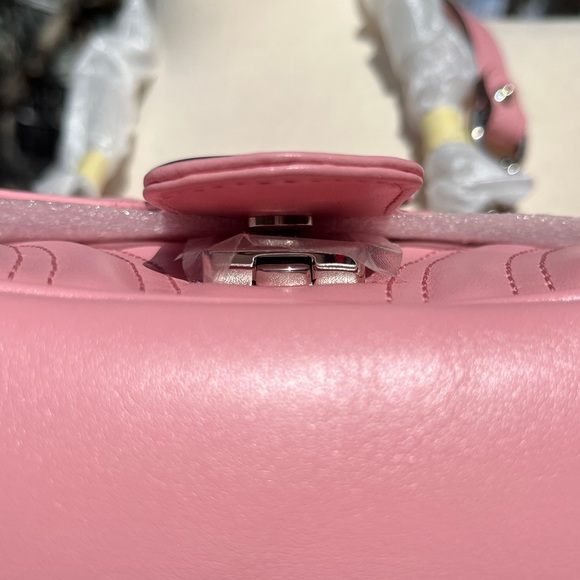 Gucci Pink Mini Marmont Purse Bag 446744 Logo Silver Hardware Leather Heart - Picture 5 of 17